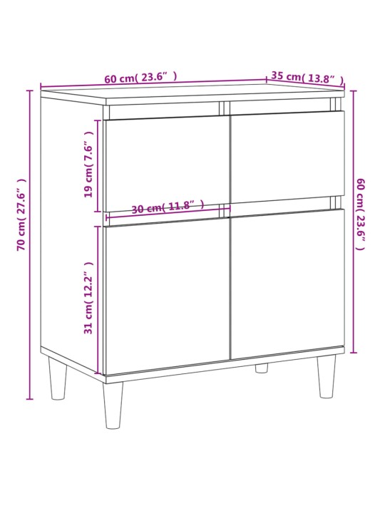 Příborník bílý s vysokým leskem 60x35x70 cm kompozitní dřevo