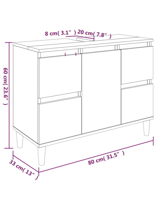 Skříňka pod umyvadlo kouřový dub 80x33x60 cm kompozitní dřevo