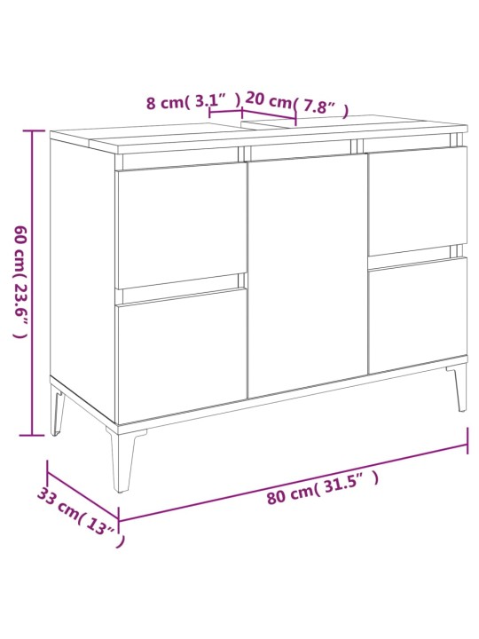 Umyvadlová skříňka bílá s vysokým leskem 80x33x60 cm kompozit