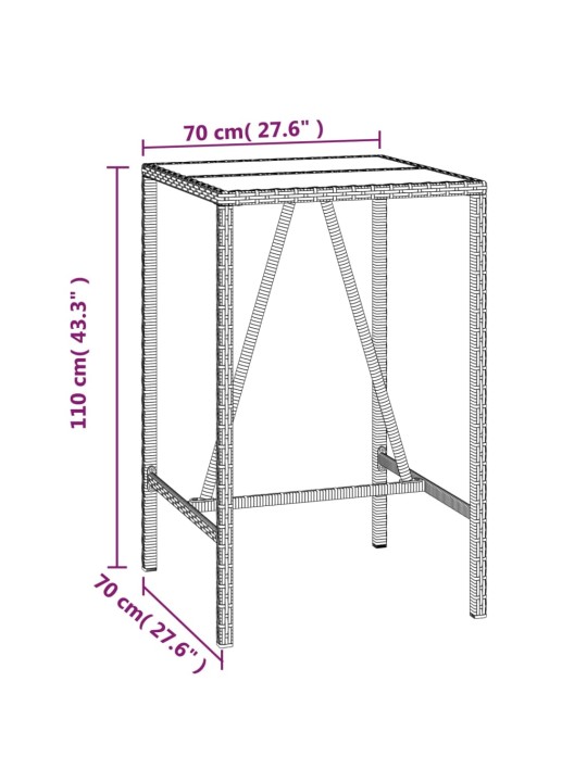 Zahradní stůl se skleněnou deskou černý 70x70x110 cm polyratan