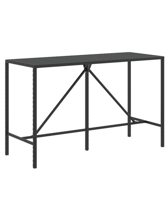 Barový stůl se skleněnou deskou černý 180x70x110 cm polyratan