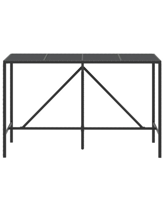 Barový stůl se skleněnou deskou černý 180x70x110 cm polyratan