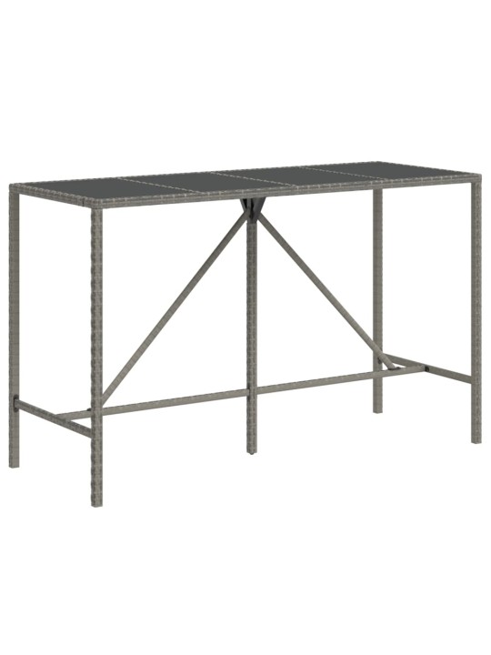 Barový stůl se skleněnou deskou šedý 180x70x110 cm polyratan