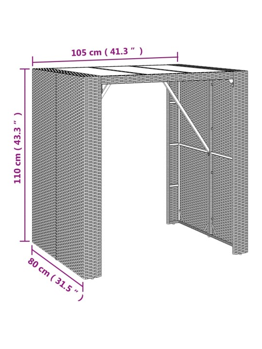 Barový stůl se skleněnou deskou hnědý 105x80x110 cm polyratan
