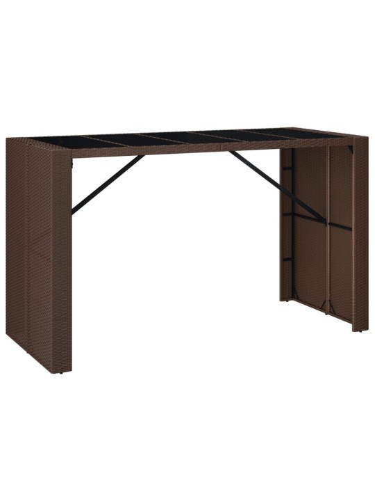 Barový stůl se skleněnou deskou hnědý 185x80x110 cm polyratan