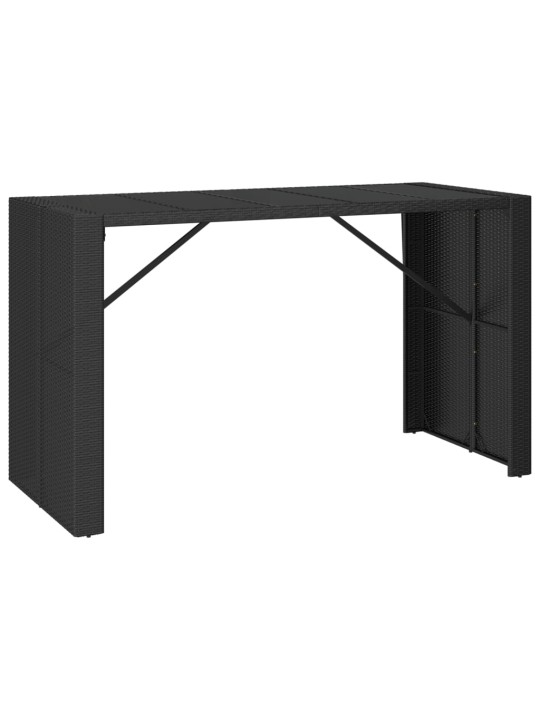 Barový stůl se skleněnou deskou černý 185x80x110 cm polyratan