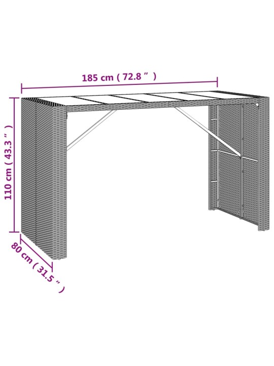 Barový stůl se skleněnou deskou černý 185x80x110 cm polyratan