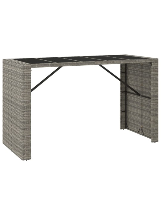 Barový stůl se skleněnou deskou šedý 185x80x110 cm polyratan