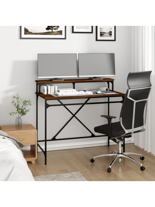 Psací stůl hnědý dub 100 x 50 x 90 cm kompozitní dřevo a železo