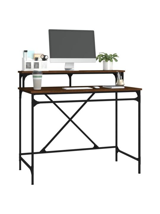 Psací stůl hnědý dub 100 x 50 x 90 cm kompozitní dřevo a železo