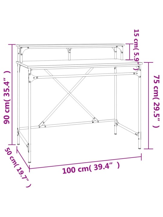 Psací stůl hnědý dub 100 x 50 x 90 cm kompozitní dřevo a železo