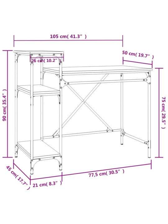 Psací stůl s policemi dub sonoma 105x50x90 cm kompozit a železo