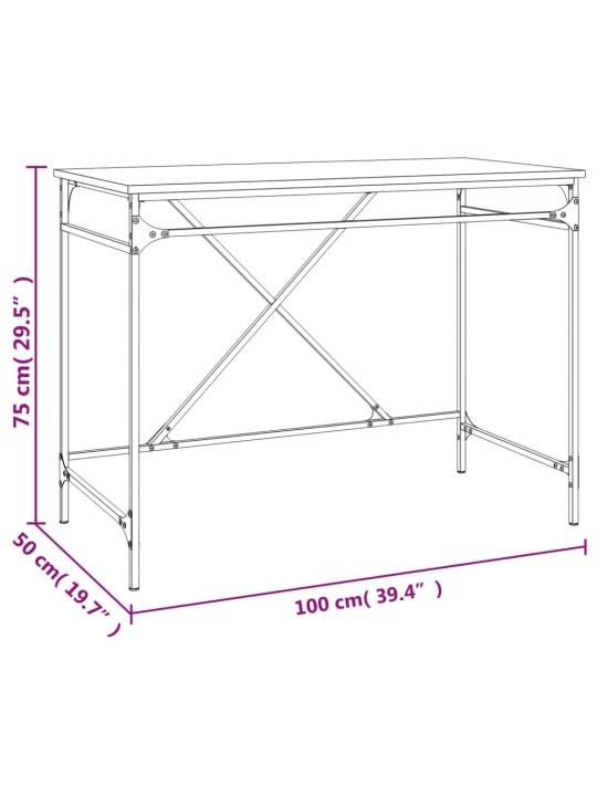Psací stůl kouřový dub 100x50x75 cm kompozitní dřevo a železo