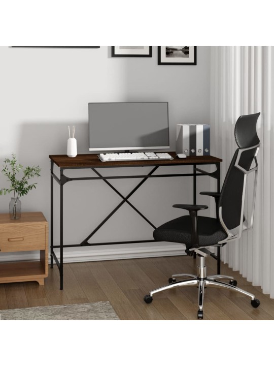Psací stůl hnědý dub 100 x 50 x 75 cm kompozitní dřevo a železo