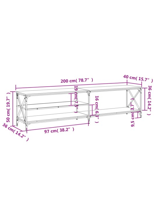 TV skříňka černá 200 x 40 x 50 cm kompozitní dřevo a kov