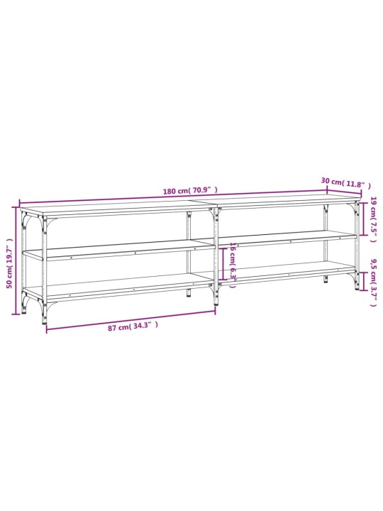 TV skříňka hnědý dub 180 x 30 x 50 cm kompozitní dřevo a kov