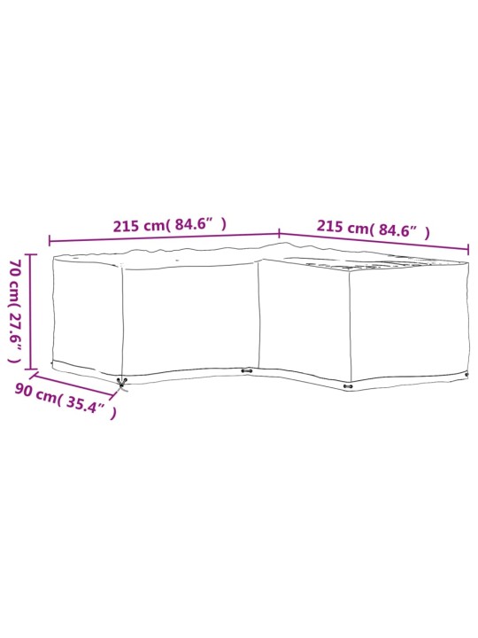 Plachty na zahradní nábytek tvar L 2 ks 16 oček 215x215x70 cm
