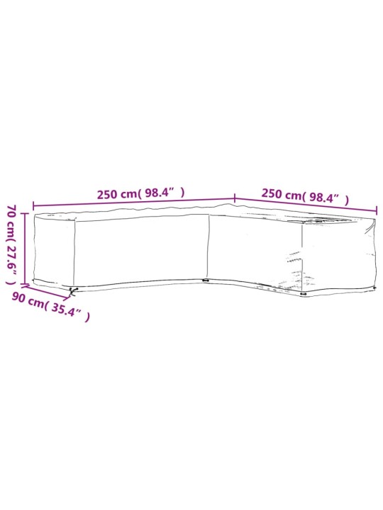 Plachty na zahradní nábytek tvar L 2 ks 16 oček 250x250x70 cm