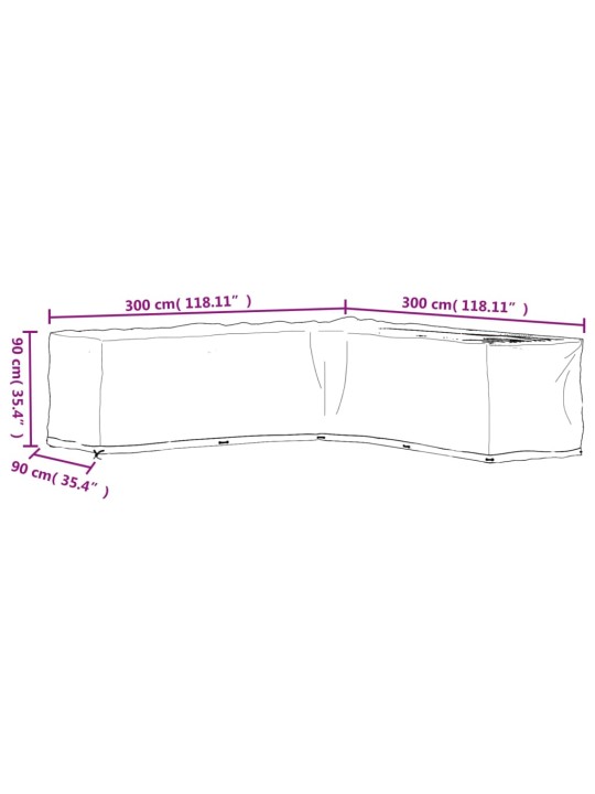 Plachty na zahradní nábytek tvar L 2 ks 20 oček 300x300x90 cm