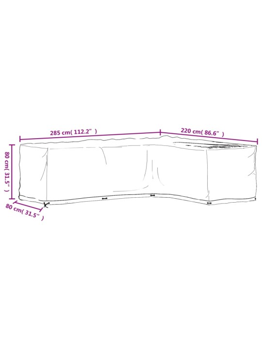 Plachty na zahradní nábytek tvar L 2 ks 18 oček 285x220x80 cm