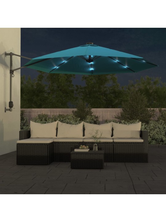 Nástěnný slunečník s LED Sea Blue 290 cm