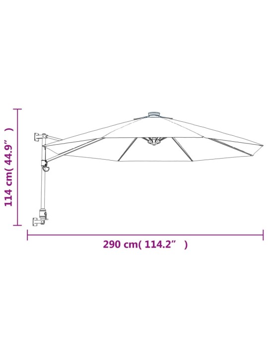 Nástěnný slunečník s LED Sea Blue 290 cm