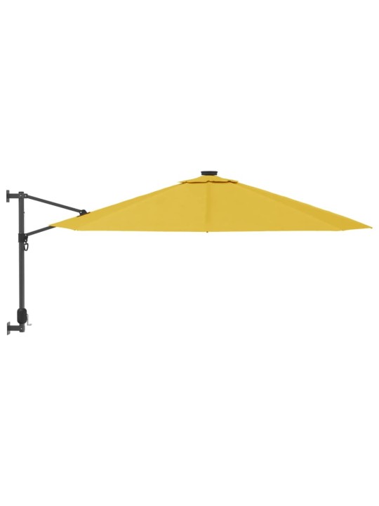 Nástěnný slunečník s LED žlutý 290 cm