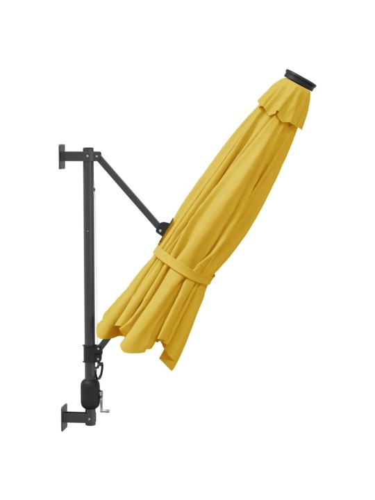 Nástěnný slunečník s LED žlutý 290 cm