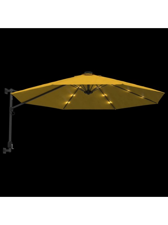 Nástěnný slunečník s LED žlutý 290 cm