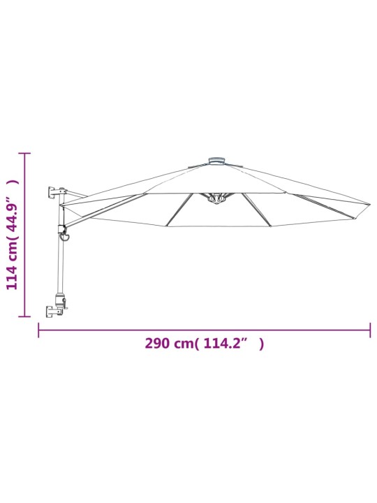 Nástěnný slunečník s LED žlutý 290 cm