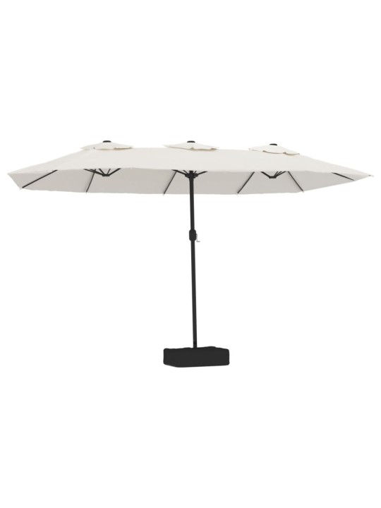 Dvojitý zahradní slunečník s LED pískově bílý 449 x 245 cm