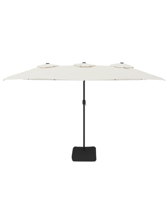 Dvojitý zahradní slunečník s LED pískově bílý 449 x 245 cm