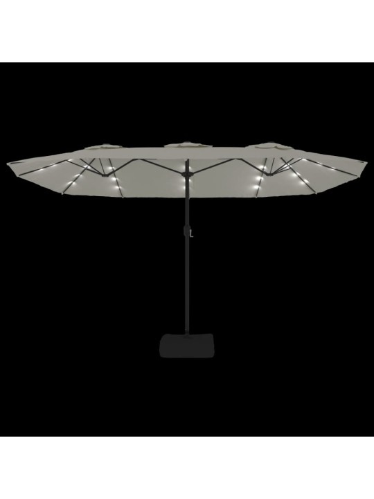 Dvojitý zahradní slunečník s LED pískově bílý 449 x 245 cm