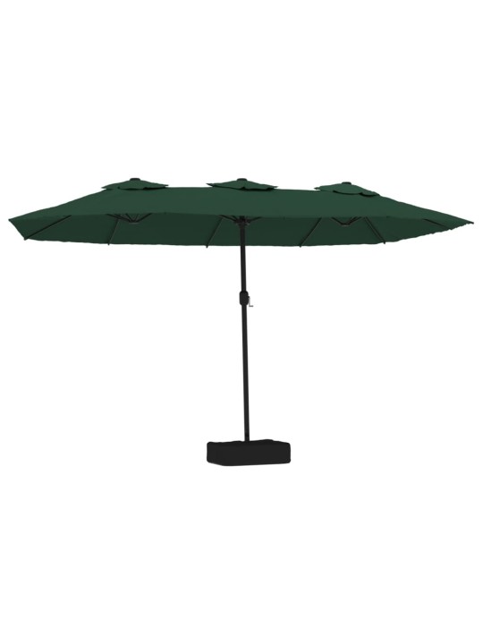 Dvojitý zahradní slunečník s LED zelený 449 x 245 cm