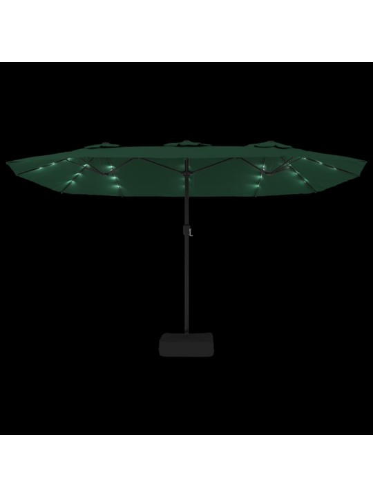 Dvojitý zahradní slunečník s LED zelený 449 x 245 cm