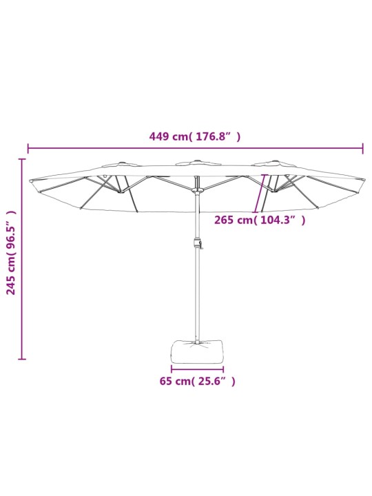 Dvojitý zahradní slunečník s LED zelený 449 x 245 cm