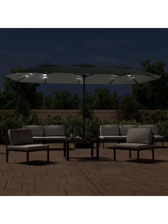 Dvojitý zahradní slunečník s LED antracitový 449 x 245 cm