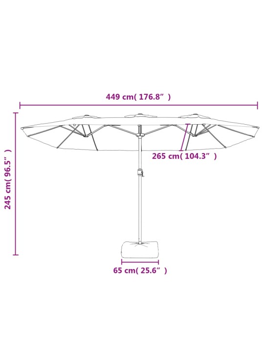 Dvojitý zahradní slunečník s LED antracitový 449 x 245 cm