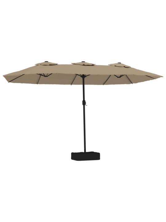 Dvojitý zahradní slunečník s LED taupe 449 x 245 cm
