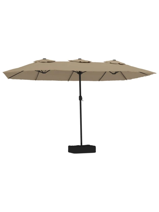 Dvojitý zahradní slunečník s LED taupe 449 x 245 cm