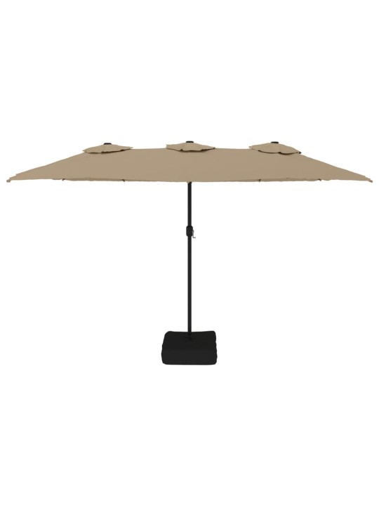 Dvojitý zahradní slunečník s LED taupe 449 x 245 cm