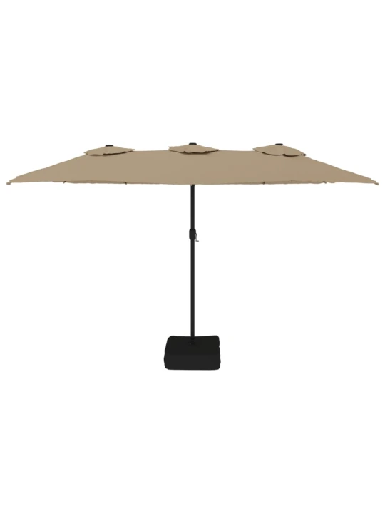 Dvojitý zahradní slunečník s LED taupe 449 x 245 cm