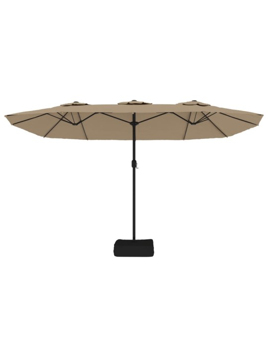 Dvojitý zahradní slunečník s LED taupe 449 x 245 cm