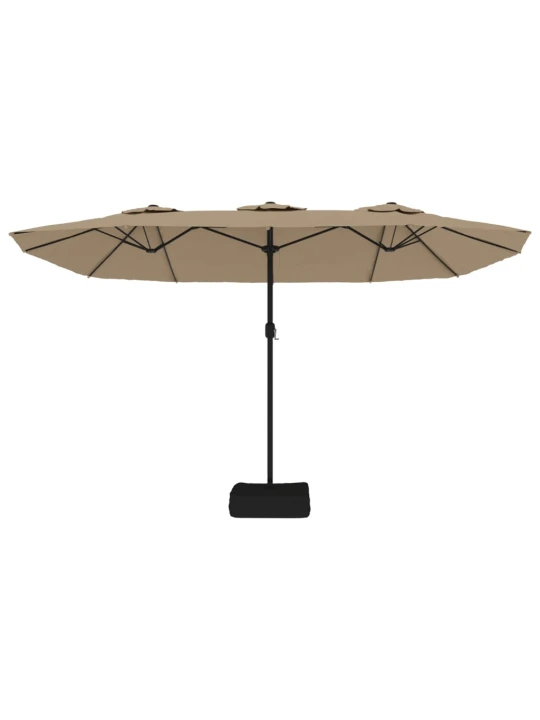 Dvojitý zahradní slunečník s LED taupe 449 x 245 cm