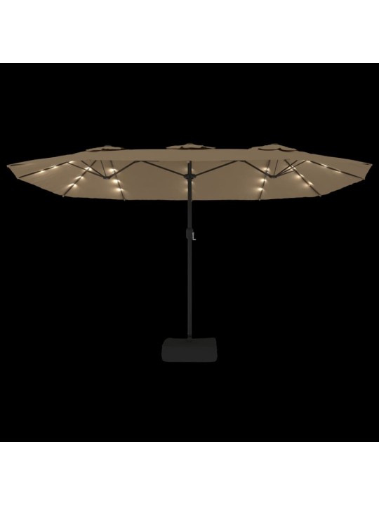 Dvojitý zahradní slunečník s LED taupe 449 x 245 cm