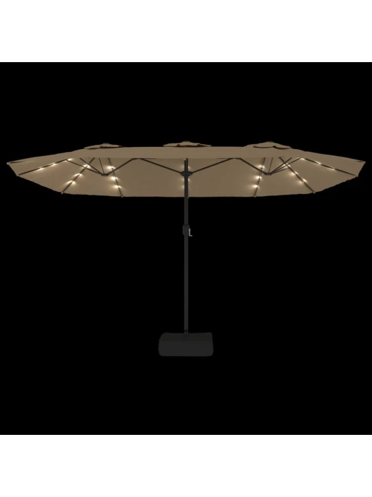 Dvojitý zahradní slunečník s LED taupe 449 x 245 cm