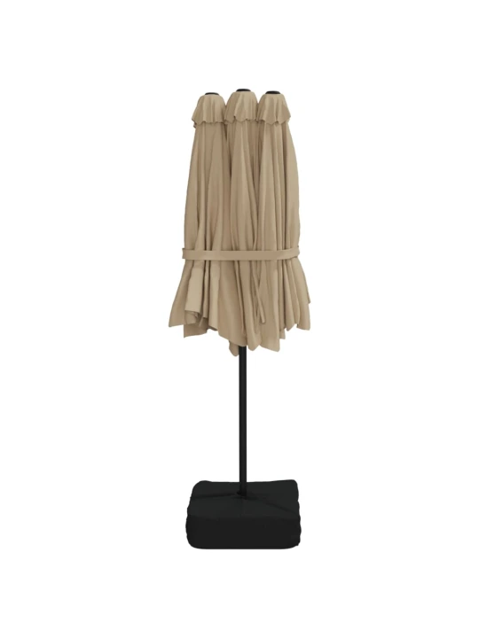 Dvojitý zahradní slunečník s LED taupe 449 x 245 cm