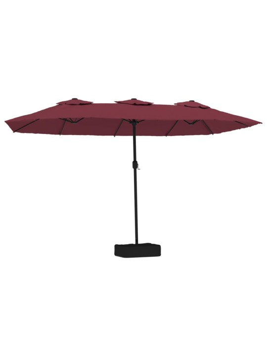 Dvojitý zahradní slunečník s LED bordó 449 x 245 cm