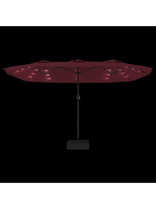 Dvojitý zahradní slunečník s LED bordó 449 x 245 cm