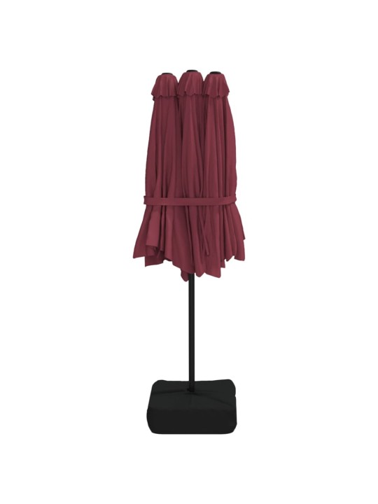 Dvojitý zahradní slunečník s LED bordó 449 x 245 cm